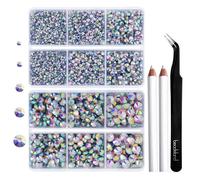 Strass Termoadhesivo para Ropa,Piedras Strass Transparente AB hotfix para Manualidades,5 Tamaños Mixtos,Cristales Termoadhesivos con Kit de Pinza y Lápiz de Cera,SS6-SS30,Cristal Blanco AB