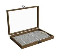 Stratalife Organizador de collares de 20 ganchos: caja de madera para collares con tapa transparente, bandeja de almacenamiento de joyas vintage para vendedores, 13.7 x 9.45 x 1.96 pulgadas, gris