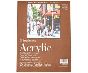 STRATHMORE 400 Acrylic Pads, Bloc de Papel para Acrílico, Acabado lino, 400gsm, Cubierta Plegable - Encolado por 1 lado, 22,86 x 30,48 cm, Bloc, 10 hojas