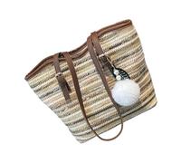 Straw Beach Bag - Stylish Tote Handwoven | Straw Woven Bag | 25x25x10cm PU 220g Rainbow Design Crossbodý Shoulder With Zippered Pocket For Women Ladies Girls Wives Mothers Travelers Seaside Poolside S