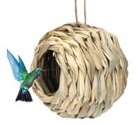 Straw Birdhouse - Handmade Natural Fiber Hummingbird Nest Shelter | Outdoor Garden Bird Hut, Hideaway Shelter | Nesting House for Hummingbirds Parrots Parakeets Window Yard Balcony Patio