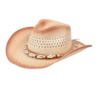 Straw Cowboy Hat, Sun Protection Wide Brim Straw Cowgirl Hat, Breathable Roll up Western Cap with Beads String for Summer Beach Vacation, Beige