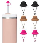 Straw Dust Plugs - Tapa de silicona con diseño de sombrero, juego de 6 accesorios para beber a prueba de fugas, accesorios para botellas de colores para el día a día y viajes
