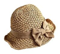Straw Hat with Retro Bow - Foldable & Breathable for Summer-Woven Wide Brim Beach Cap Lightweight Breathable Floppy Travel Hat for Ladies Adjustable