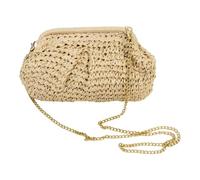 Straw Purse Trendy Woven Shoulder Clutch Summer Handbag Beach Style, beige, Fare riferimento alla descrizione