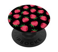 Strawberries Fruit Red Berry Wild Natural Food Black PopSockets PopGrip Adhesivo