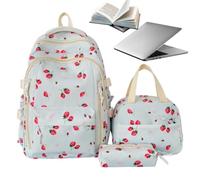 Strawberry Backpack, Large Capacity School Bookbag With Lunch Bag, Nylon | Cute Strawberry Design Durable Nylon Construction 3 Piece Set Includes Backpack Handbag Pencil Case Lightweight