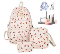 Strawberry Bookbag, Backpack Set with Pen Purse and Pouch 17.72x11.81x5.91 inches, Cute Strawberry Knapsack for Boys Girls Students, Ideal for Preschool Camping Outdoor Trips Commute Use