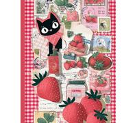 Strawberry Cat Stamp Collage Aesthetic Journal Notebook | Cute Vintage Coquette Writing Notebook with 120 Ruled Pages | Large 8.5” x 11” Matte Cover