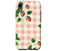 Strawberry Gingham Pattern Pink Plaid Cottagecore Aesthetic Carcasa para iPhone XR