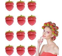 Strawberry Heatless Curlers, Strawberry Hair Rollers with Overnight Curls Hair, Soft Sponge Sleeping Hair Curlers,Hair Friendly Curling Tool, for Women Easy and Hairstyling While Sleeping (12pcs)