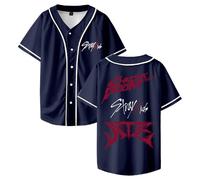 Stray Kids Ate Chk Chk Boom - Camiseta de béisbol de manga corta con botones para mujer y hombre, azul marino, XS