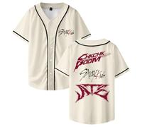 Stray Kids Ate Chk Chk Boom - Camiseta de béisbol de manga corta con botones para mujer y hombre, beige, XS