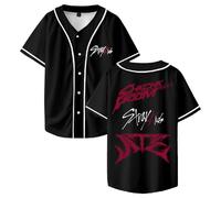Stray Kids Ate Chk Chk Boom - Camiseta de béisbol de manga corta con botones para mujer y hombre, Negro, XXL