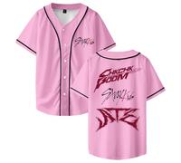 Stray Kids Ate Chk Chk Boom - Camiseta de béisbol de manga corta con botones para mujer y hombre, rosa, L