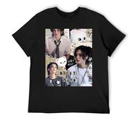 Stray Kids Boyfriend Fit - Camiseta de algodón de gran tamaño, cómoda, de manga corta, para mujer, Negro, L