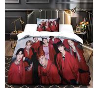 Stray Kids Juego De Funda De Edredón 3D niños Vagabundos Ropa De Cama Juego De Edredón para Niñas Funda De Edredón De Microfibra Suave De Fácil Cuidado Single（135x200cm）