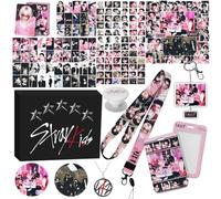 Stray Rosa Fanartikel Merch Set, SKZ Geschenk für Stay Mit 1 Kartenhalter, 1 Schlüsselband, 1 Schlüsselanhänger 1 Halskette, 1 Handyhalter, 1 Geschenkbox, 2 Pins, 55 Photocards, 172 Aufkleber