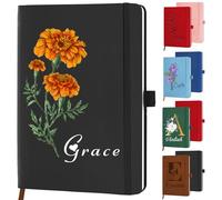 STREADVE Libreta Personalizada con Nombre Flor Cuaderno A5 Personalizado Libreta Tapa Dura Notebook Cuero Cumpleaños Regalo Mujer Adultos Niña Scolar Pentagrama