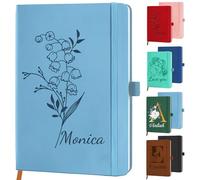 STREADVE Libreta Personalizada Cuaderno A5 Personalizado con Nombre Flor Libreta Tapa Dura Notebook Cuero Cumpleaños Regalo Mujer Adultos Niña Scolar Pentagrama