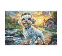 Stream Cute Perro Rompecabezas 1000 Piezas Cartón Grueso para Mayores Noches Juegos Familiares Estimulación Mental Regalo San Valentín 1000 PCS/75x50cm