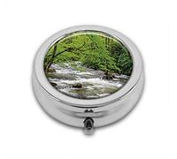 Streaming Water Creek in Spring Forest Trees Custom Round SilverBox Pocket 2.1" - 3 Compartimentos Box/Pastillero Pocket