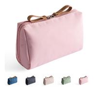 Streamline Travel Makeup Pouch for Women, Portable Mini Waterproof Travel Makeup Pouch, Large Capacity Multifunctional Use Solid Color Bag with Compartments, for Daily Storage (Pink)