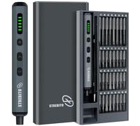 STREBITO - Juego de mini destornilladores eléctricos, 70 en 1, pequeño destornillador eléctrico inalámbrico, 64 puntas de preición S2, 5 ajustes de par, 4 luces LED, mini destornillador eléctrico kit