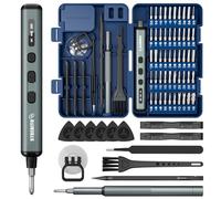 STREBITO Juego de mini destornilladores eléctricos, destornillador eléctrico de precisión 67 en 1, 50 puntas magnéticas S2, 5 ajustes de par, 4 luces LED, kit de destornillador eléctrico para PC