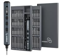 STREBITO Juego de mini destornilladores eléctricos, kit de destornilladores eléctricos pequeños 70 en 1 máximo con luces, 5 par mejorado, 64 puntas magnéticas, destornillador eléctrico de precisión
