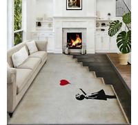 Street Art - Alfombra antideslizante lavable a máquina, 120 x 170 cm, con globos en forma de corazón, para sala de estar, dormitorio, comedor, habitación de los niños, mesita de noche, cocina y salón