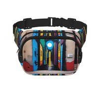 Street Art - Riñonera cuadrada de doble capa para actividades al aire libre como deportes, viajes, senderismo, ciclismo, Black, Talla única