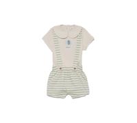 Street Monkey Conjunto de camiseta con cuello peter pan y bombacho a rayas con tirantes y bordado de cactus | Color: Verde medio | Talla: 24 meses