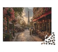 Street Scene at Sunset, Cobblestone Street, Rompecabezas Sostenibles Estampados para Adultos De Madera De 1000pcs (75x50cm)
