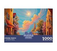 Street Scene in The French Town 1000 Pcs Cartón Fuerte Rompecabezas Country Scenery Liberador De Estrés Juego Creativo Puzzle para Niños Pequeños 38x26cm/1000pcs