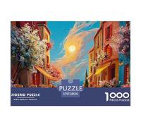 Street Scene in The French Town 1000 Piezas Papel Ecológico Rompecabezas Country Scenery Liberador De Estrés Juego Familiar Puzzle para Niños Pequeños 38x26cm/1000pcs