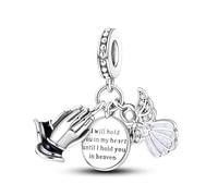 Streetculture Abalorio conmemorativo - Manos rezando, alas de ángel y grabado "I will hold you in my heart until I hold you in heart until I hold you in heaven" - Pulsera de abalorios cadena joyas