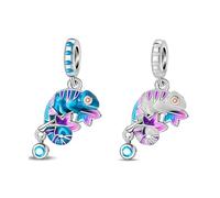 Streetculture Gecko camaleón con cambio de color y flores - esmalte y circonita - pulsera de abalorios cadena joyas regalo accesorio de plata de ley 925