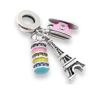 Streetculture París - Torre Eiffel, macarons & taza Francia vacaciones viaje amor Europa avión - Charm plata 925 pulsera colgante accesorio regalo plata esterlina, B/H/T ca.: 11 x 28 x 5 mm