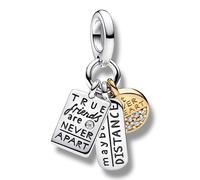 Streetculture True Friends Are Never Apart - Amistad Recuerdo, Amor, Familia, Separación Relación - Pulsera de dijes Colgante Joyería Accesorios Plata de Ley 925, B/H/T ca. 7 x 26 x 3 mm -