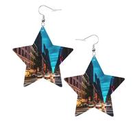 Streets Of New York City - Pendientes de piel ligeros con diseño de estrella para mujer, para fiestas de cumpleaños, talla única, Cuero sintético