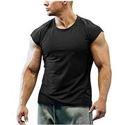 Streetwear Hombres Básica Color Sólido con Cuello Redondo Shirt Hombres Manga Corta Transpirable Hombres T-Shirt Elástica Personalidad Moda Tendencia Deporte Hombres Shirt Ocio A-Black M
