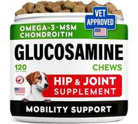 STRELLALAB Glucosamina para perros, suplemento de cadera y articulaciones, condroitina, MSM, cúrcuma para mejorar la movilidad y la energía, 120 masticables