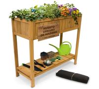 STREND PRO Cama alta para balcón | 76cm(h) x 33cm(a) x 89(l) | Cama de jardín de madera con estante y lámina de plantación impermeable | Cama alta pequeña y estrecha ideal para balcón, terraza y