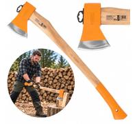 STREND PRO Hickory Wood Hacha A613 1500 g | Mango Hickory 800 mm | Cabeza lacada Naranja con Filo Plateado | Hacha para Partir en tajo | para leña y leña de Chimenea