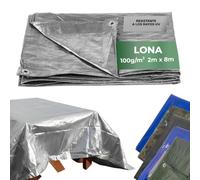 STREND Pro Lona 2x8 - Impermeable con Ojales | Cubierta Exterior de Obra 100 g/m² | Lona para Lluvia Plateada 2x8 m | Resistente a UV | para leña, Muebles de jardín, Carpa, Camping | Protección