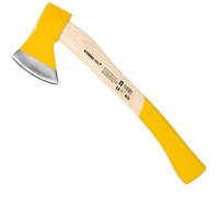 STREND PRO WoodHand Hacha de Mano AX201 800 g | Mango de Madera 380 mm | Cabeza lacada Amarilla con Filo Plateado | para Partir leña pequeña | para leña y Chimenea