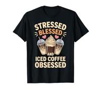 Stressed Blessed And Iced Coffee Obsessed Camiseta