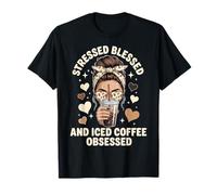 Stressed Blessed And Iced Coffee Obsessed Camiseta