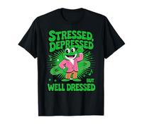 Stressed Depressed But Well Dressed Funny Frog Adult Humor Camiseta